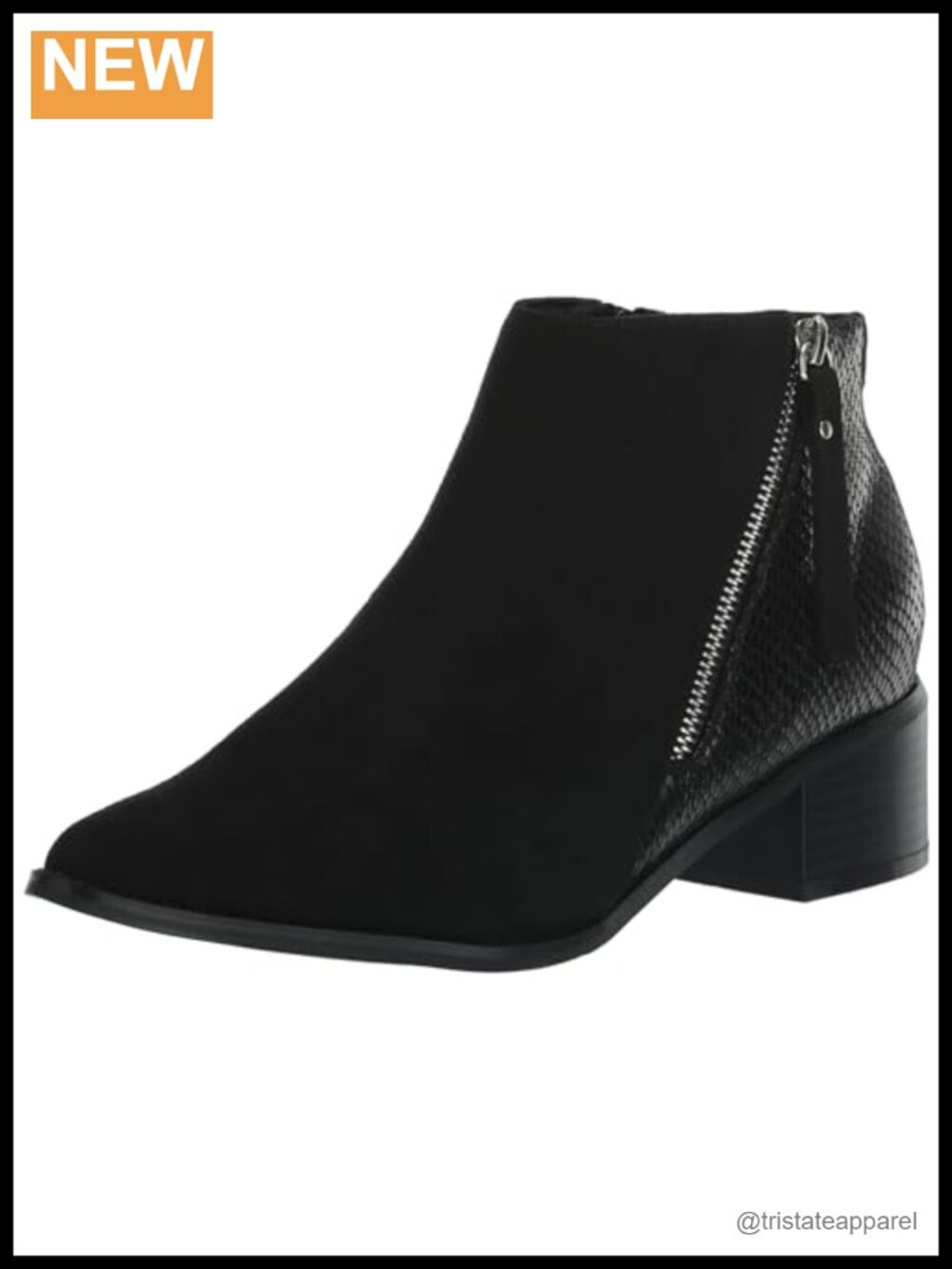 EVANS Women's Wide Fit Ankle Bootie Faux Suede Snake Skin Block Heel Side Zip